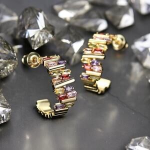 NEW 18K yellow gold plated colorful CZ hoop earrings jewelry B5A